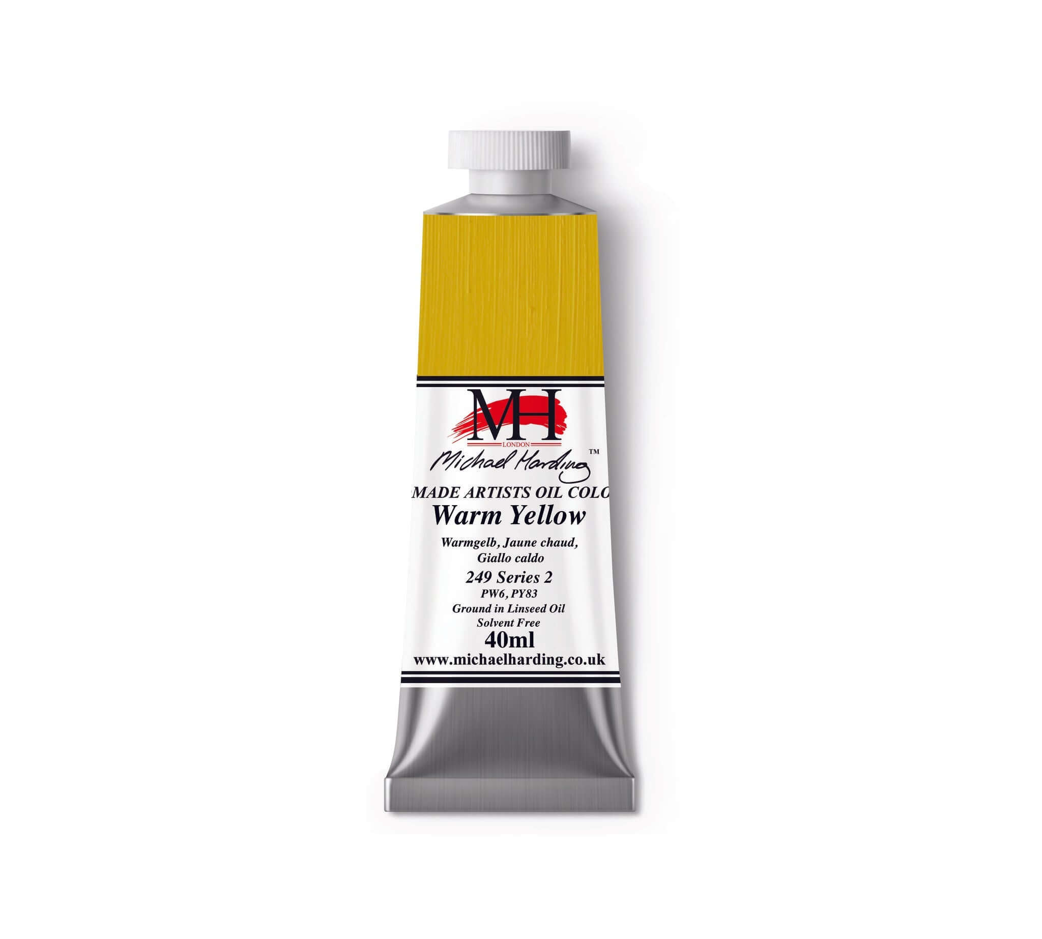 Michael Harding Warm Yellow oil paint tube, 40ml, part of the Cooks Yard Whitechapel Selection, vibrant and pigment-rich.