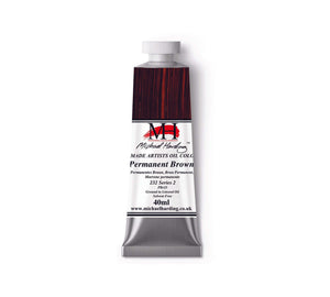 Michael Harding Permanent Brown oil paint tube 40ml for artists, featuring rich pigment for vibrant artwork.
