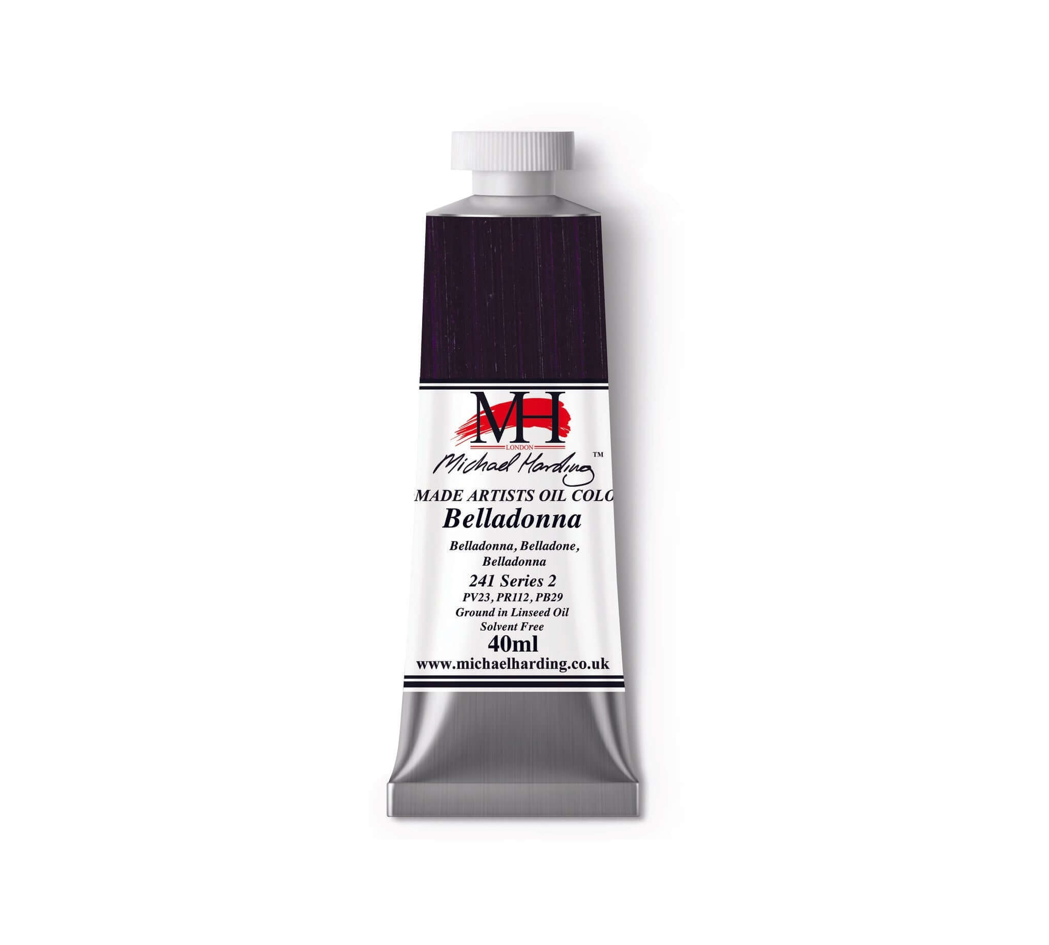 Michael Harding Belladonna oil paint tube, 40ml, featuring deep purple color, part of Cooks Yard Whitechapel Selection.