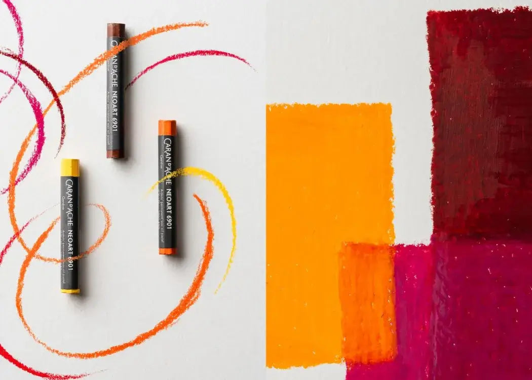 Neoart 6901 oil pastels arranged artistically on a textured canvas showcasing vibrant colors and creative potential.