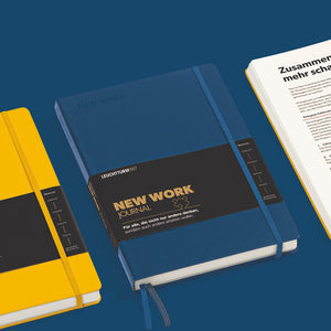 Leuchtturm1917 New Work Journal, B5 hardcover guided planner in Sunflower yellow and Indigo blue