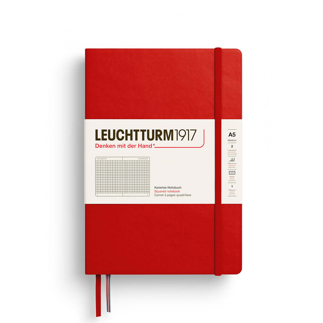 Leuchtturm1917 Notebook A5 Hardcover – 2026 Colours, Plain / Dotted / Lined / Squared, red cover with elastic closure