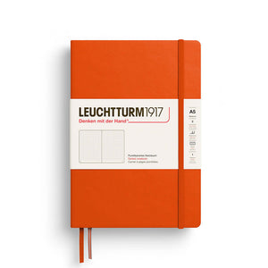 Leuchtturm1917 Notebook A5 Hardcover – 2026 Colours, Plain / Dotted / Lined / Squared in orange with elastic closure.