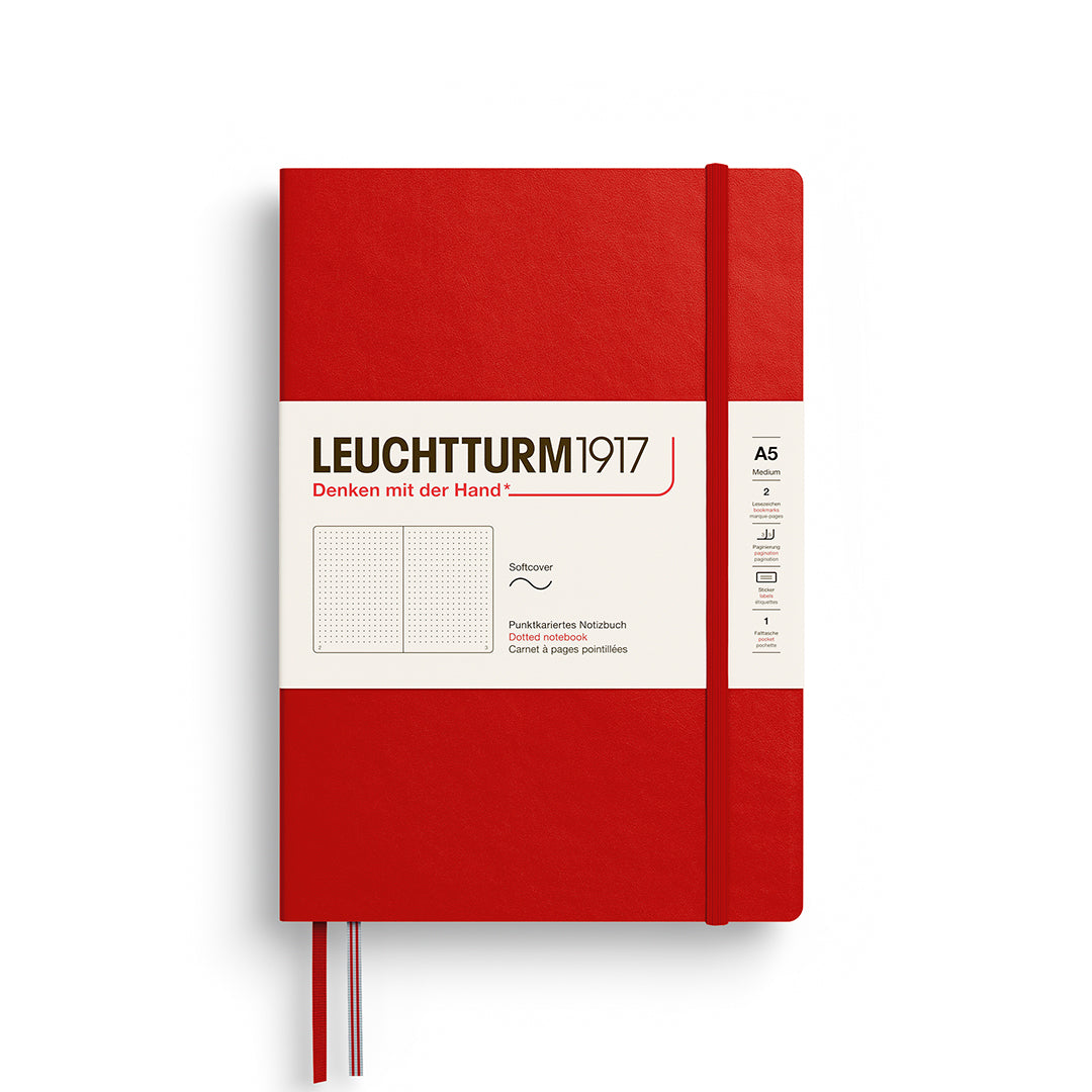 Leuchtturm1917 Notebook A5 Softback – 2026 Colours in Cherry, softcover design with elastic band, ideal for creative work and travel.