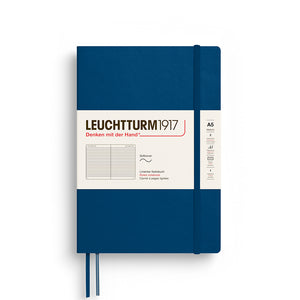 Leuchtturm1917 Notebook A5 Softback – 2026 Colours in Indigo with elastic closure and bookmark ribbons.