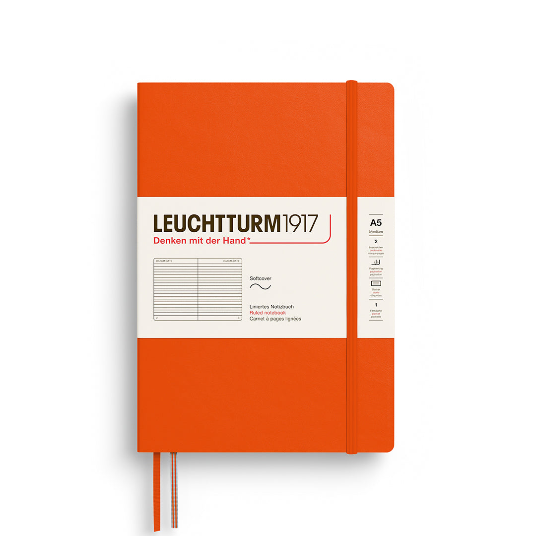 Leuchtturm1917 Notebook A5 Softback – 2026 Colours in Pumpkin shade with elastic closure, ideal for writing and travel.