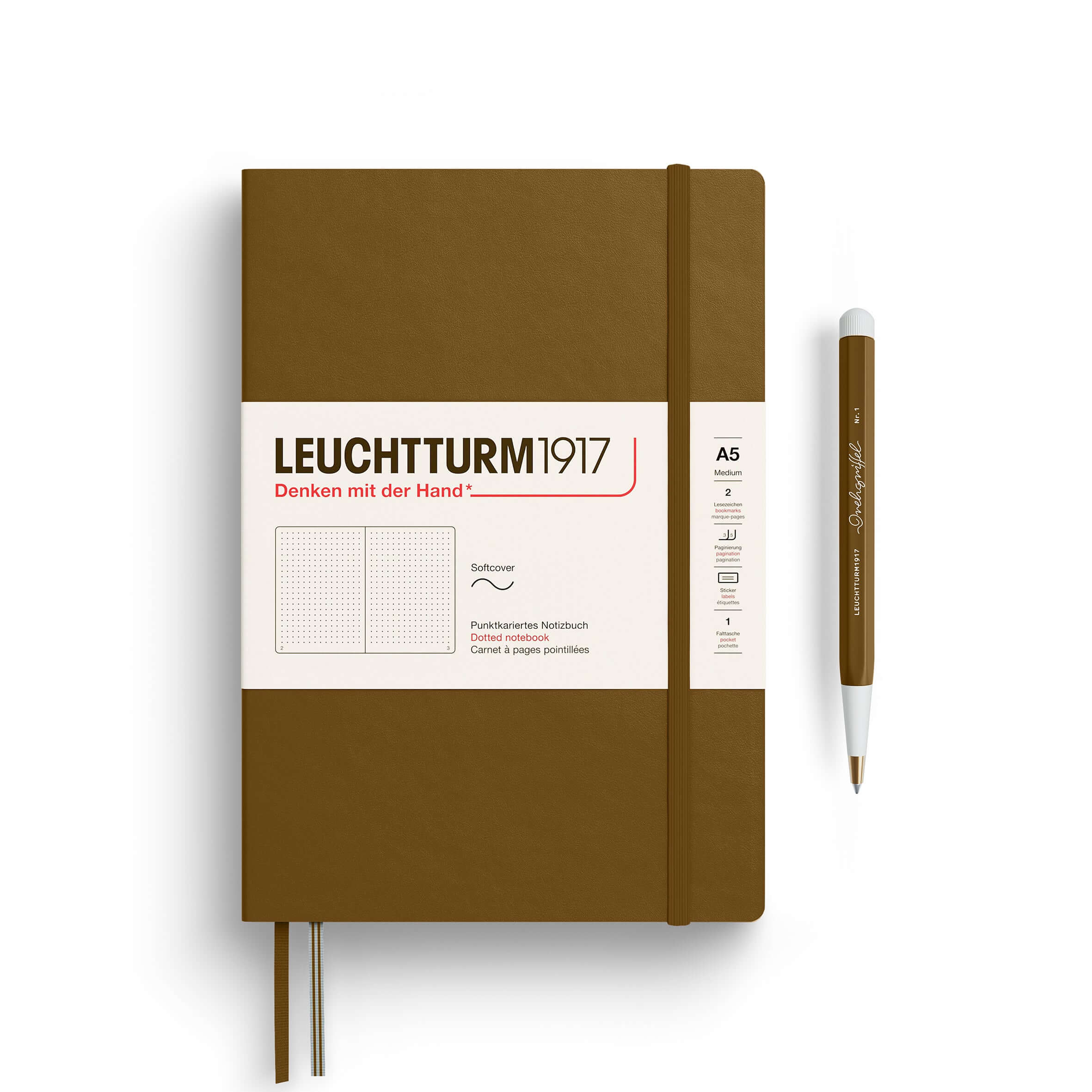 Leuchtturm A5 Softcover Notebook – Thinking Ahead Collection in brown with matching pen