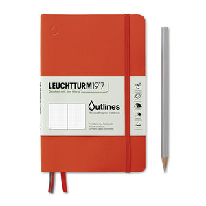 Leuchtturm1917 Outlines Weatherproof Notebook – B6+ Dotted with red cover and pencil, perfect for outdoor use.