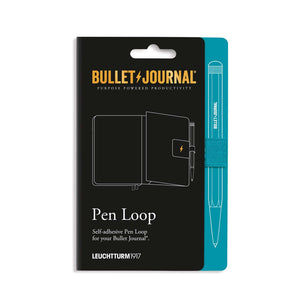 Leuchtturm Pen Loop Bullet Journal Edition in turquoise with self-adhesive backing, featuring lightning bolt embossing and pen holder.