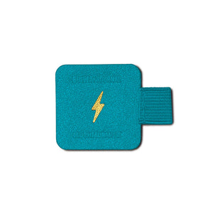Leuchtturm Pen Loop Bullet Journal Edition in turquoise with lightning bolt embossing, size 40x40 mm, elastic loop for pen holding.