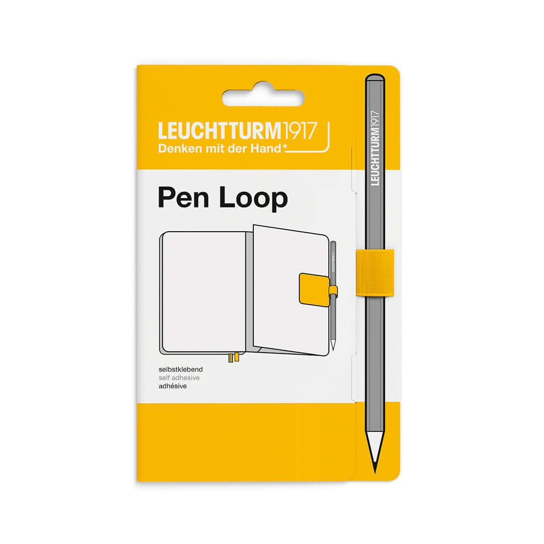 Leuchtturm1917 Pen Loop – 2026 Colours in Sunflower shade attached to a notebook, showcasing its stylish and functional design.