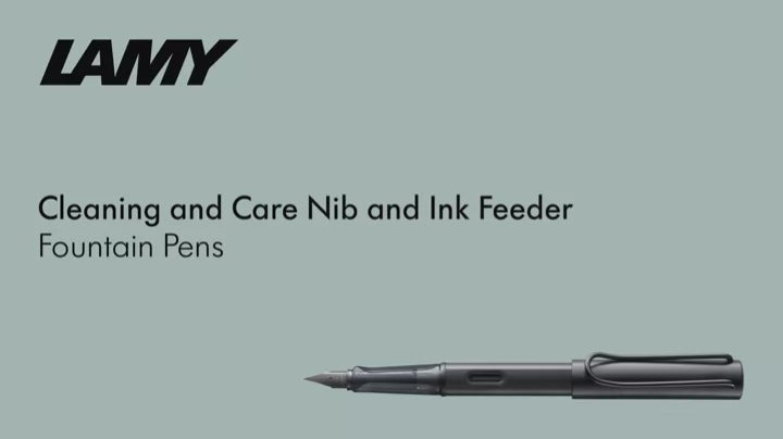 LAMY T10 Ink Cartridges - Pack of 5 for fountain pens, featuring nib and ink feeder care instructions.