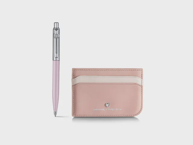 Sheaffer Emily in Paris Gift Set – Sentinel 321 Pink Ballpoint & Leather Card Holder featuring a pen and card holder.