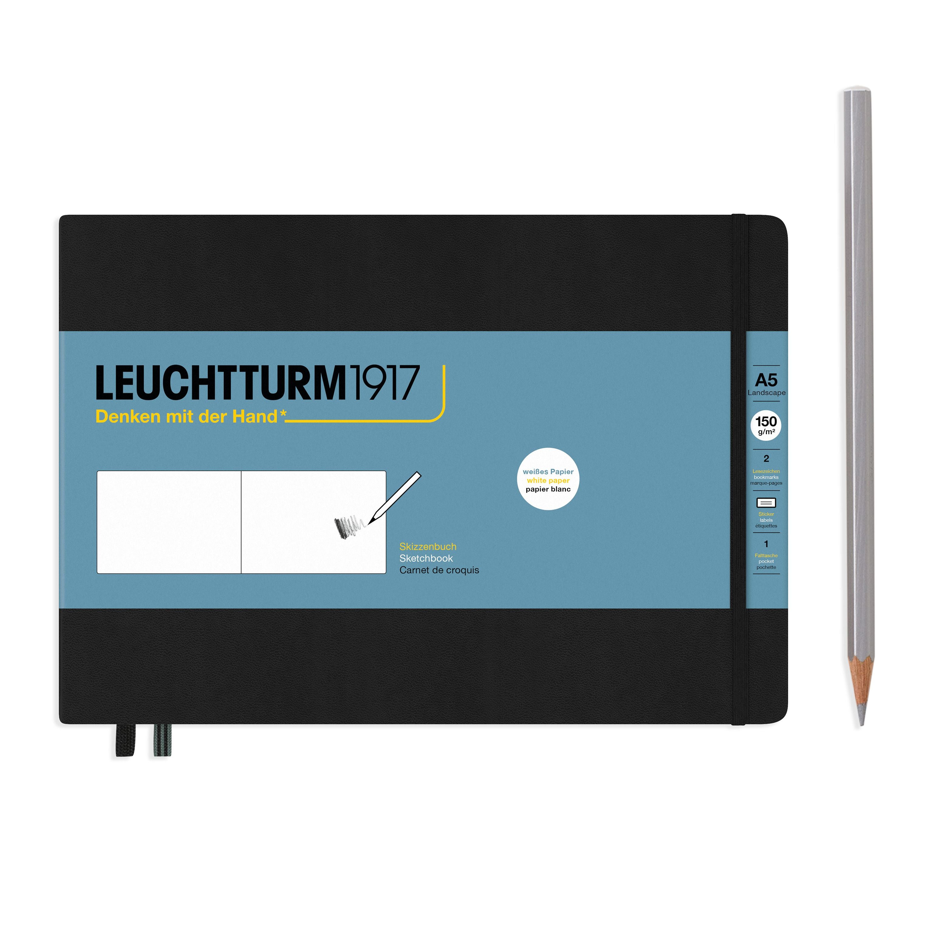 Leuchtturm1917 Artist Sketchbooks – 150gsm Paper with pencil on side, pure white 150 g/m² paper suitable for various art mediums.