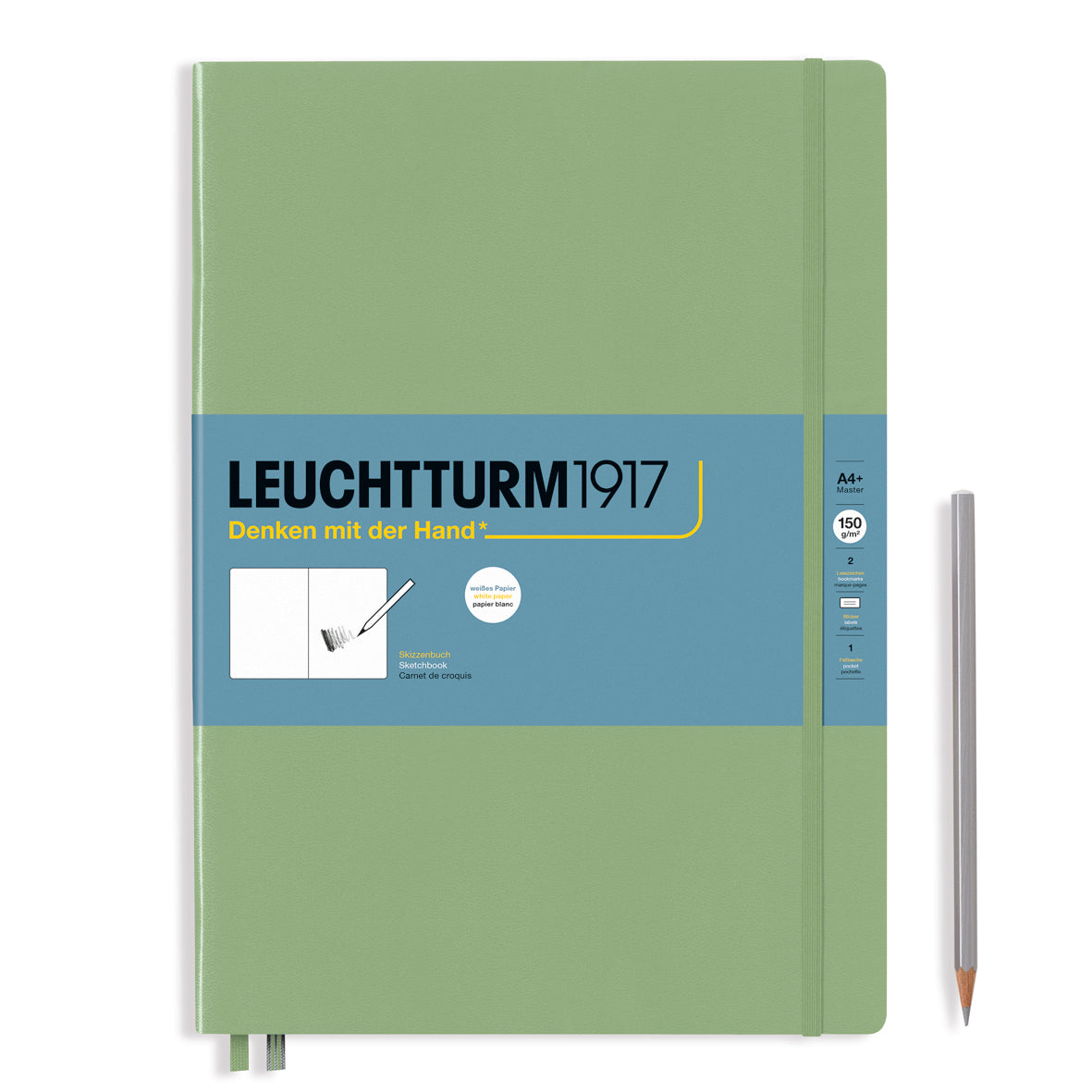 Leuchtturm1917 Artist Sketchbooks – 150gsm Paper with pencil, showcasing durable 150 g/m² pure white pages for vibrant colors.