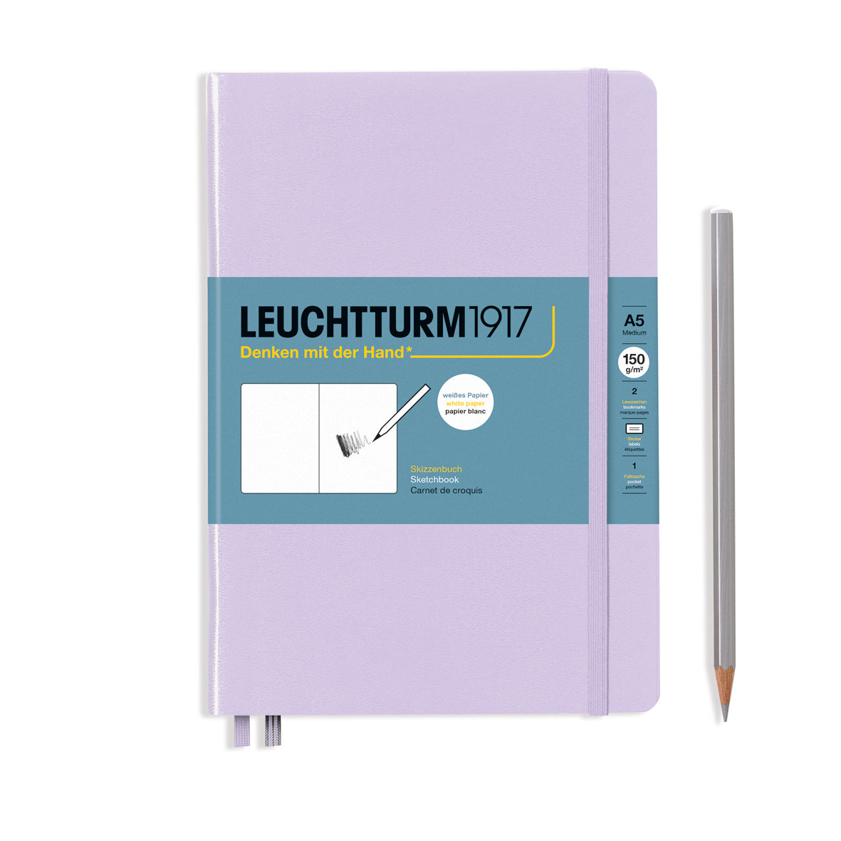 Leuchtturm1917 Artist Sketchbooks – 150gsm Paper with pencil, A5 size, ideal for various art mediums, featuring durable 150 g/m² paper.