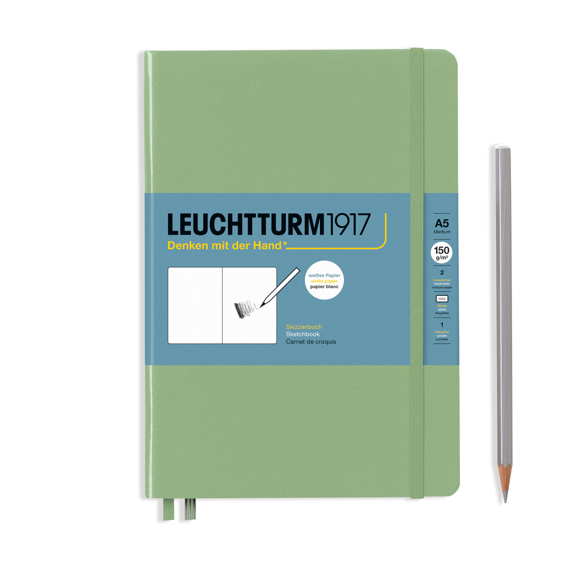 Leuchtturm1917 Artist Sketchbooks – 150gsm Paper in green cover with pencil, ideal for various drawing mediums, 112 pages of acid-free paper.