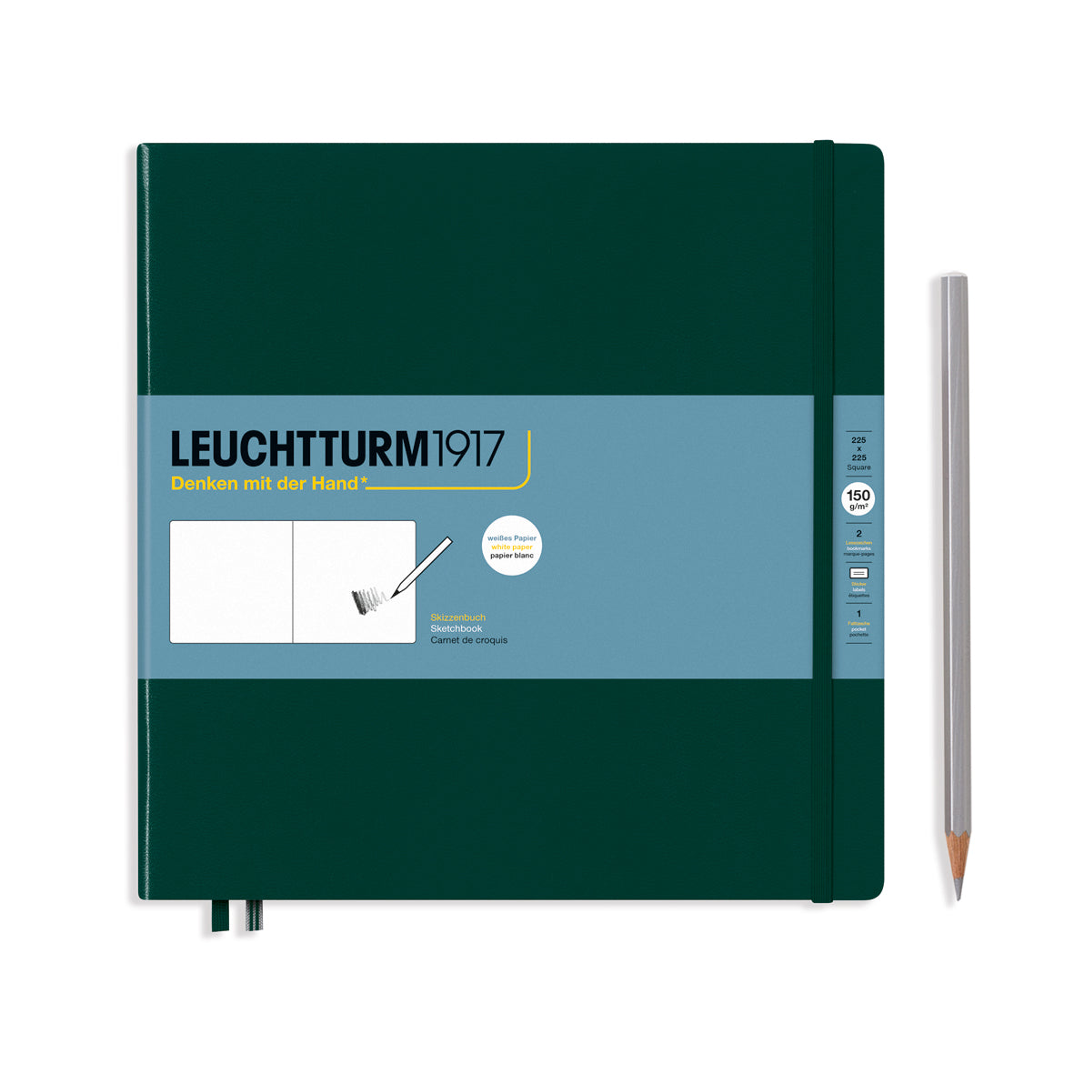 Leuchtturm1917 Artist Sketchbooks – 150gsm Paper with green cover and pencil, ideal for drawing with various mediums.