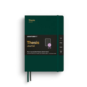 Leuchtturm1917 Thesis Journal A5 Hardcover – Academic Writing with green cover and elastic closure.