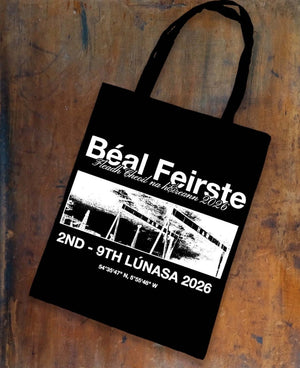 Béal Feirste Cranes design – Harland & Wolff cranes hand screen-printed on a black cotton tote