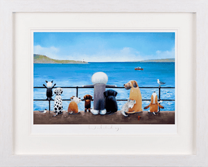Framed art print 'Watchdogs by Doug Hyde' featuring dogs by the sea, inspired by holidays in St Ives. Limited edition.