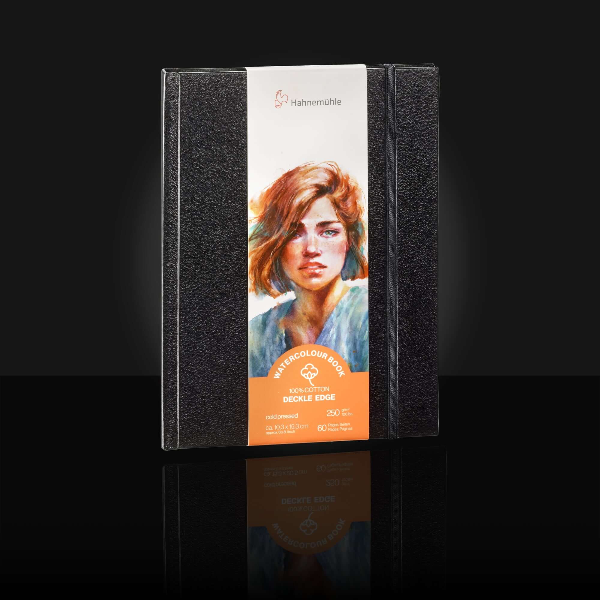 Hahnemühle Watercolour Book Deckle Edge with 250gsm cotton paper and hand-torn edges, ideal for artists.