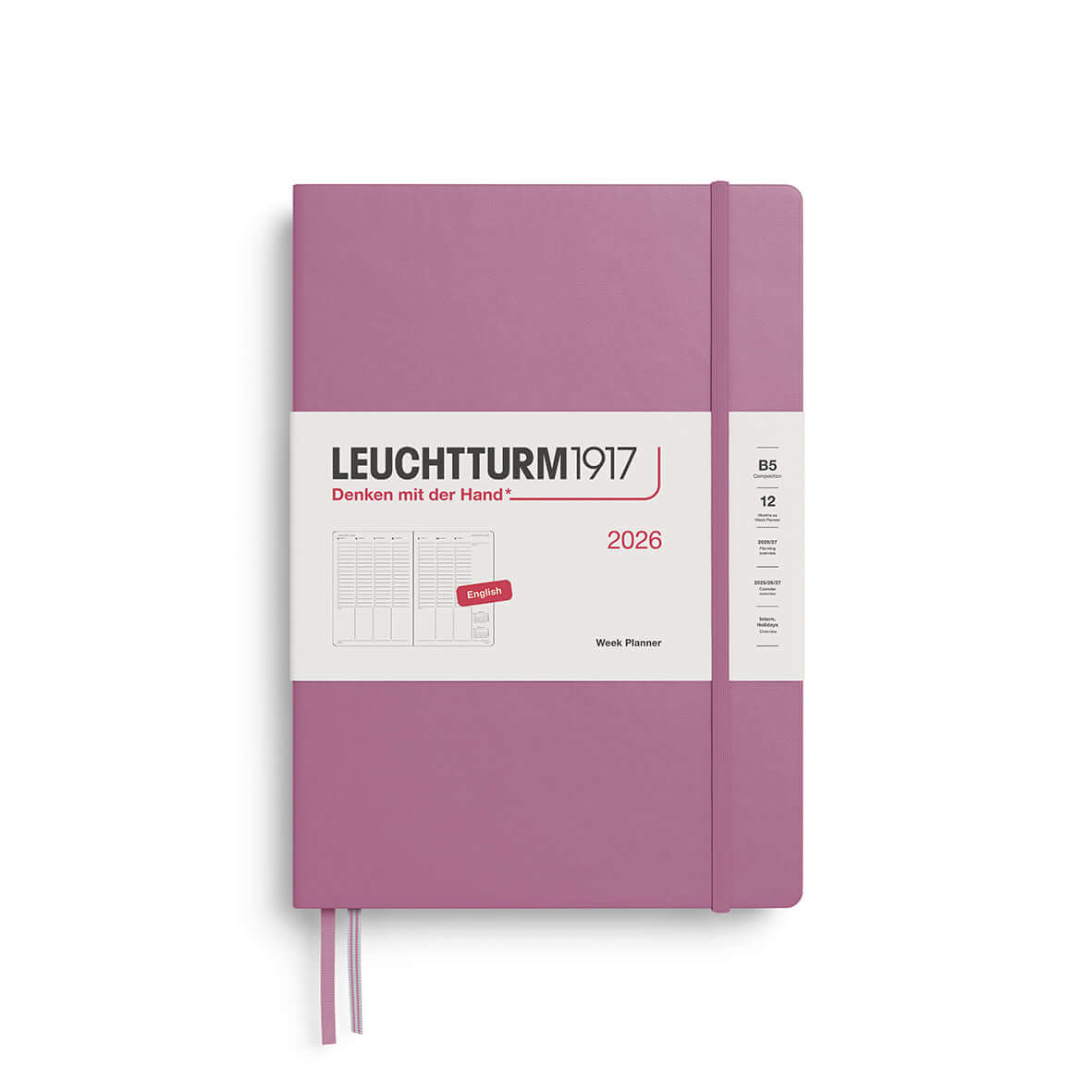 Leuchtturm1917 Week Planner B5 2026 in hardcover purple, showcasing its elegant design and practical layout for efficient planning.