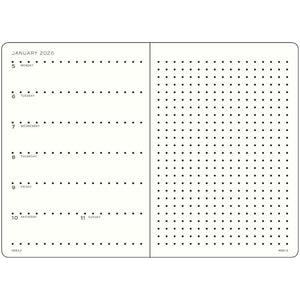 Weekly planner layout from Leuchtturm notebook, showing January 2026 calendar with dot-grid page for notes.