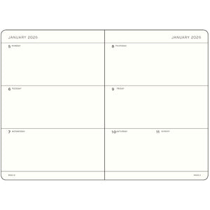 A5 weekly planner layout for January 2026, empty spaces for planning appointments and tasks.