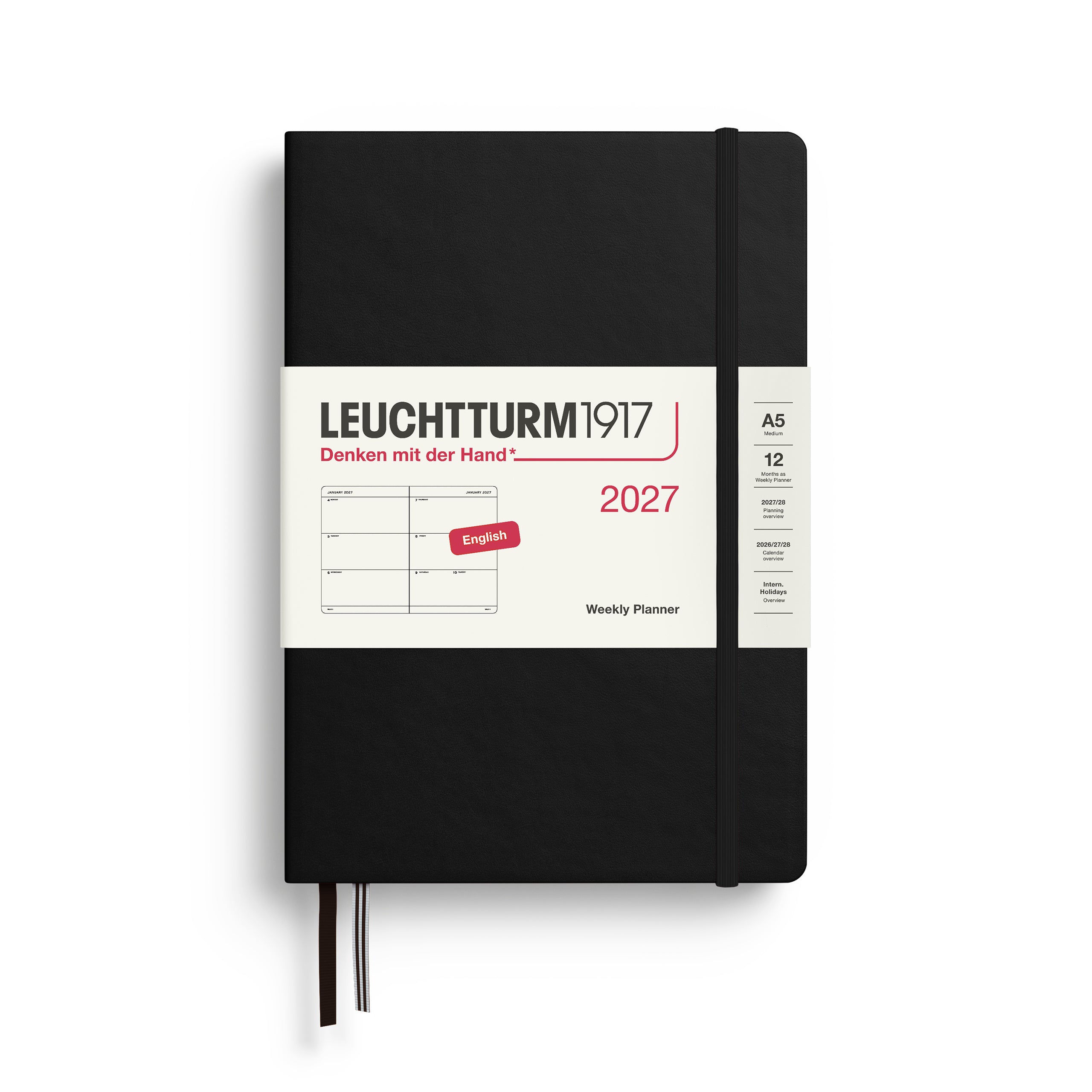 Leuchtturm1917 Weekly Planner 2027 - A5 Medium Hardcover - Black