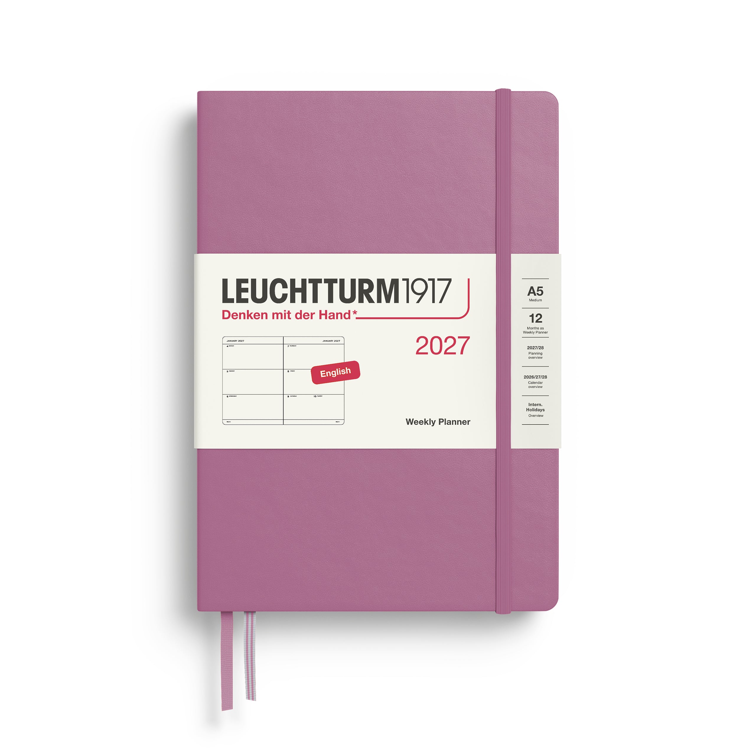 Leuchtturm1917 Weekly Planner 2027 - A5 Medium Hardcover - Dusty Rose