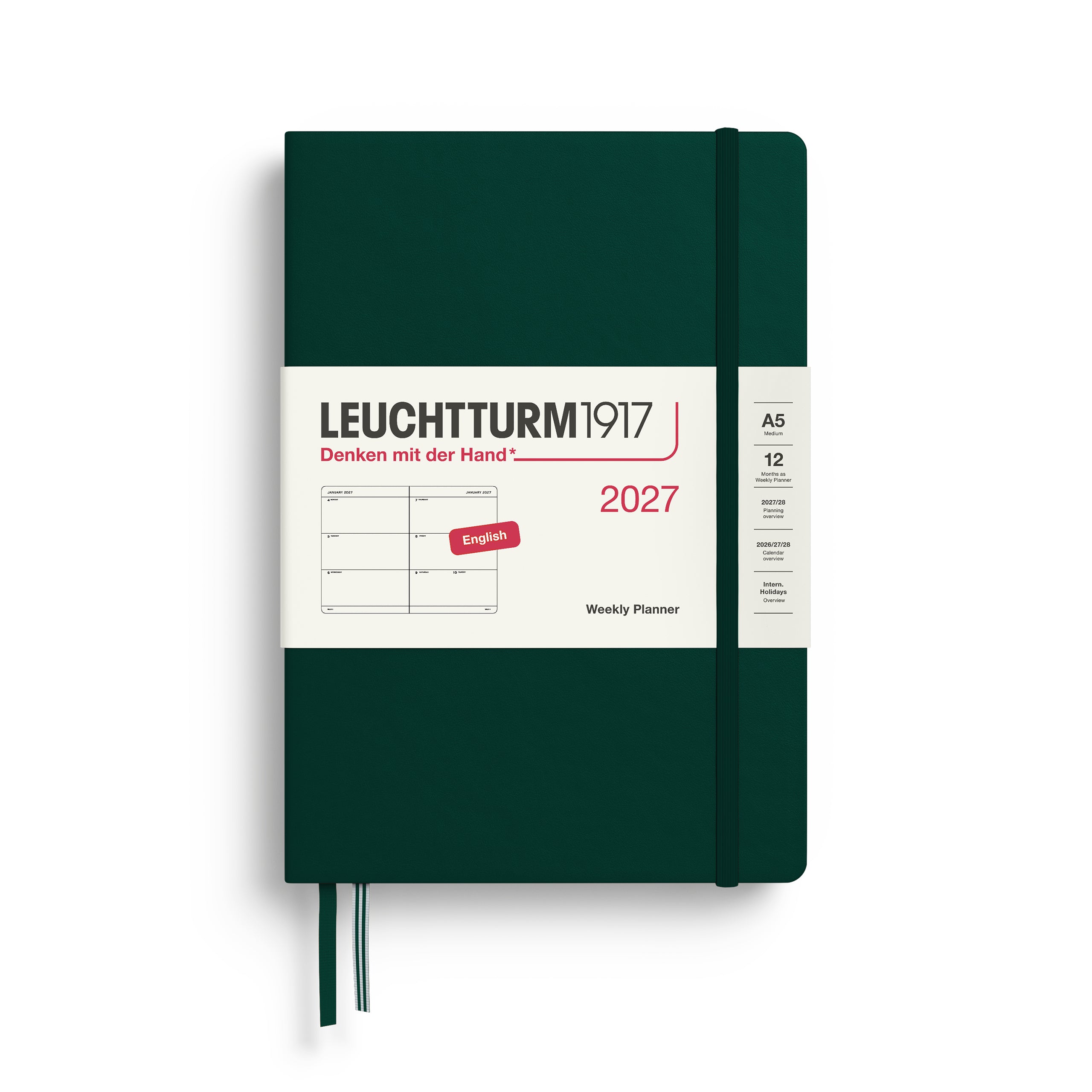 Leuchtturm1917 Weekly Planner 2027 - A5 Medium Hardcover - Forest Green