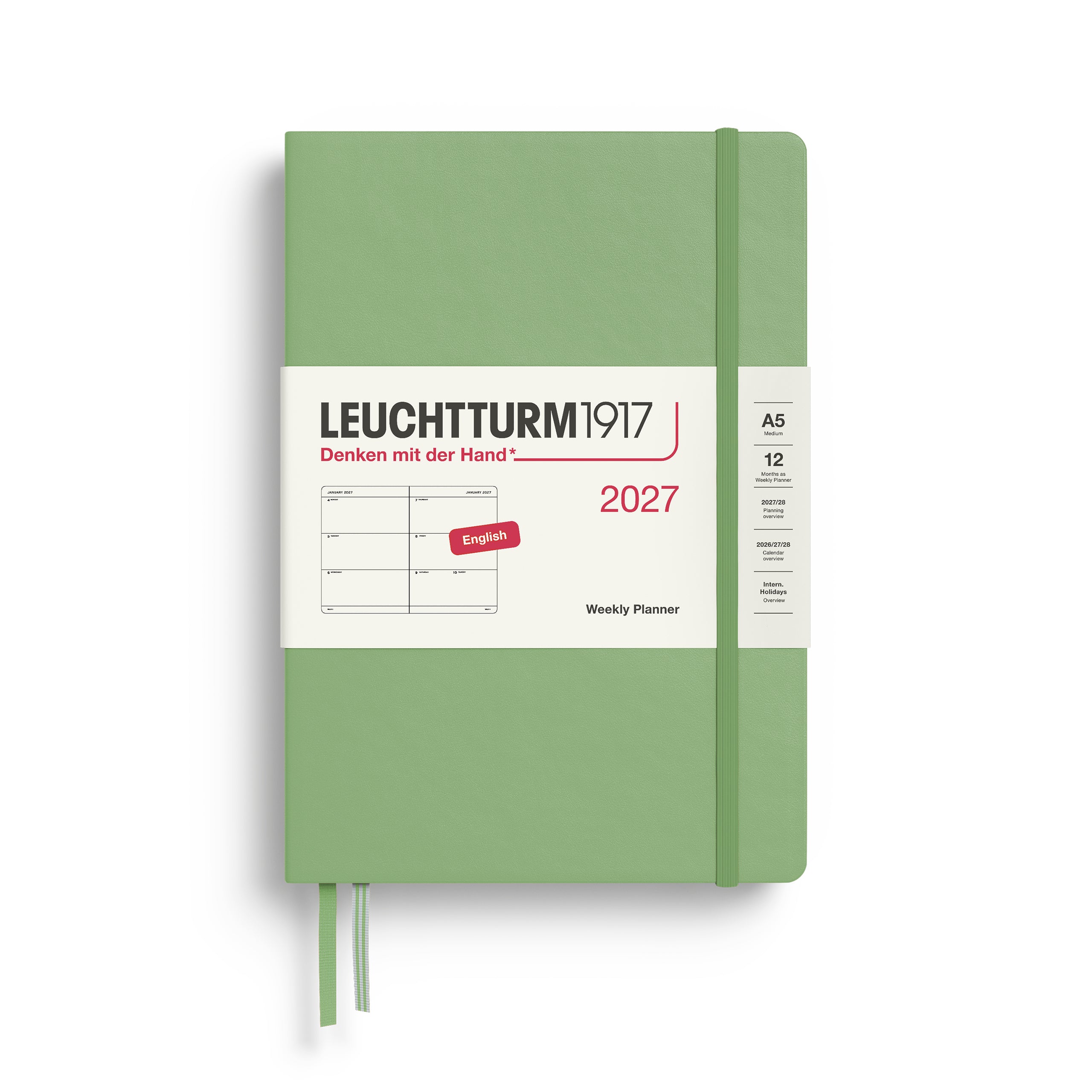 Leuchtturm1917 Weekly Planner 2027 - A5 Medium Hardcover - Sage