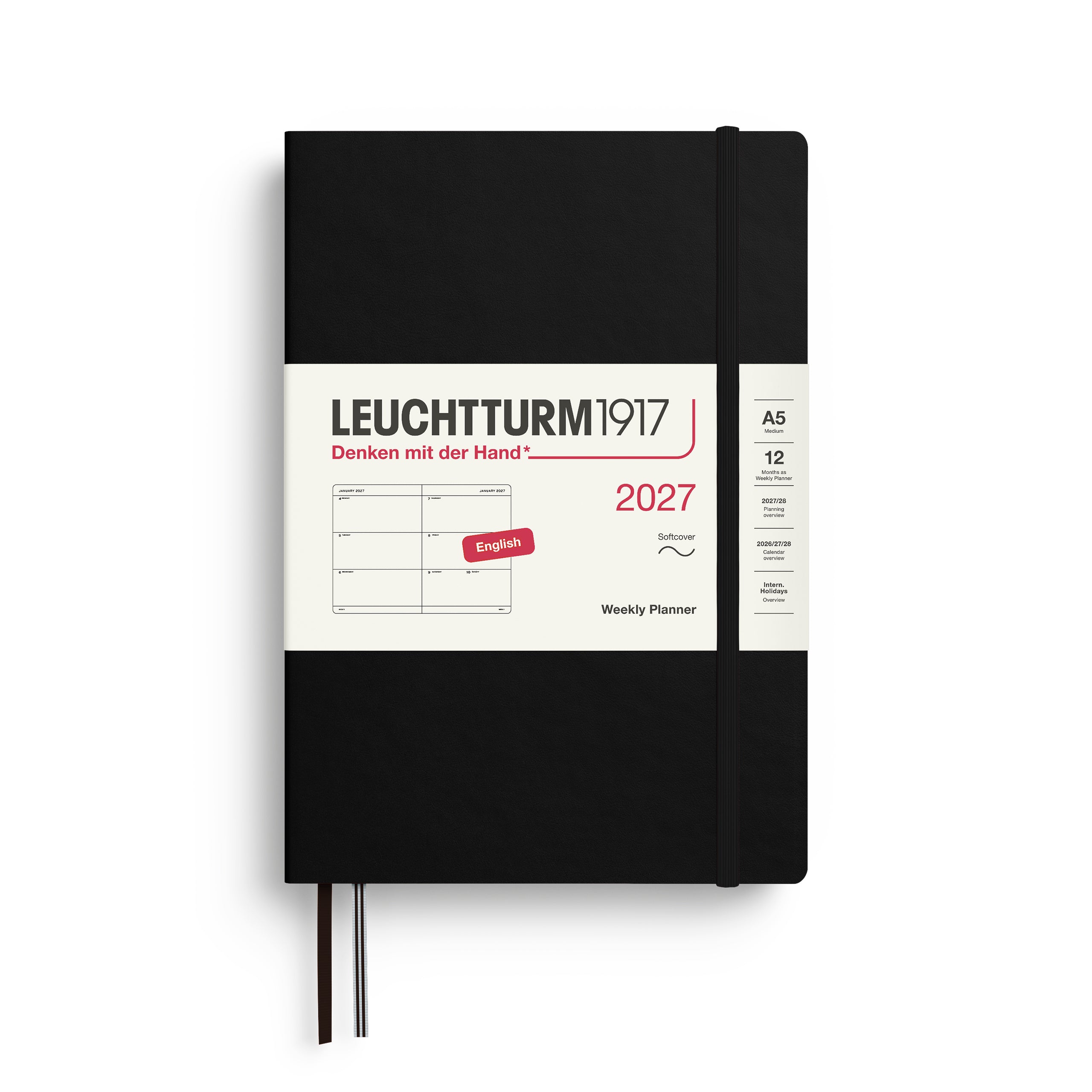 Leuchtturm1917 Weekly Planner 2027 - A5 Medium Softcover - Black