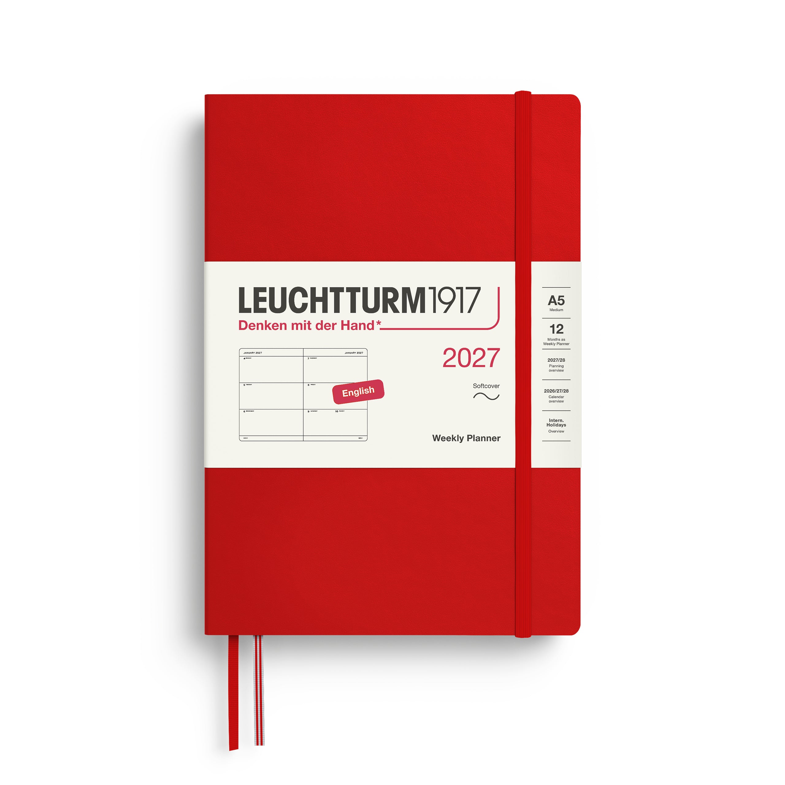 Leuchtturm1917 Weekly Planner 2027 - A5 Medium Softcover - Cherry