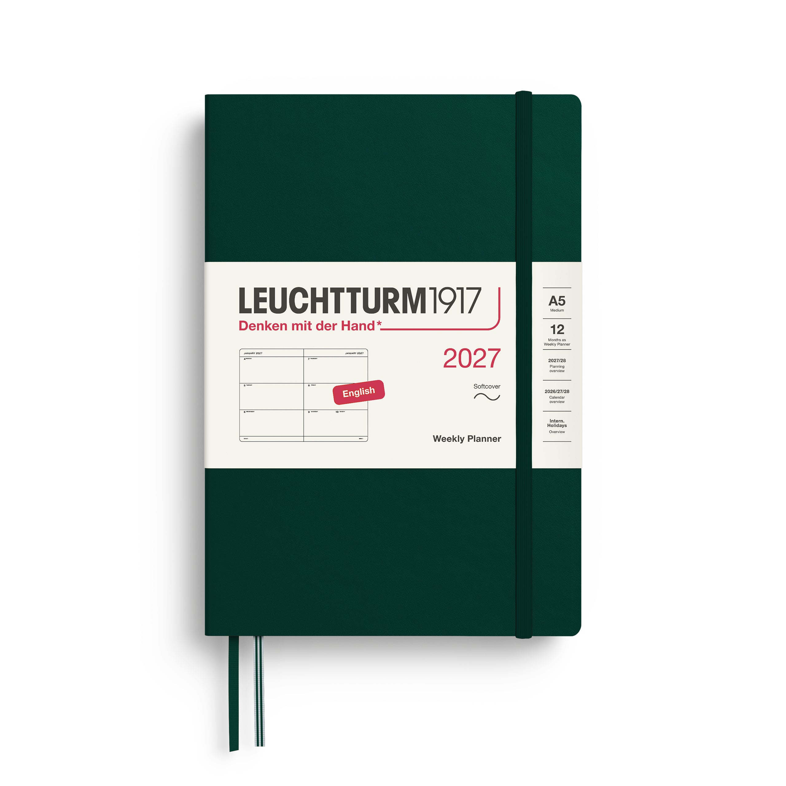 Leuchtturm1917 Weekly Planner 2027 - A5 Medium Softcover - Forest Green