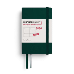 Leuchtturm Weekly Planner 2026 Mini A7 Hardcover, compact 12-month organizer with double-page weekly spreads and project planning.