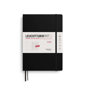 Leuchtturm1917 Weekly Planner & Notebook B5 2026 – Ruled black cover with elastic band
