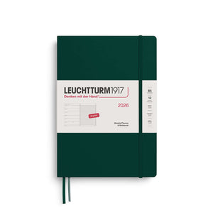 Leuchtturm1917 Weekly Planner & Notebook B5 2026 – Ruled, green cover, showing 2026 weekly planner and notebook layout