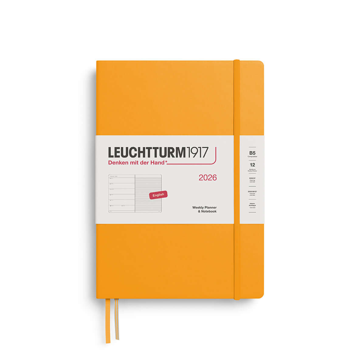 Leuchtturm1917 Weekly Planner & Notebook B5 2026 – Ruled with orange cover, perfect for structured weekly planning and notes.