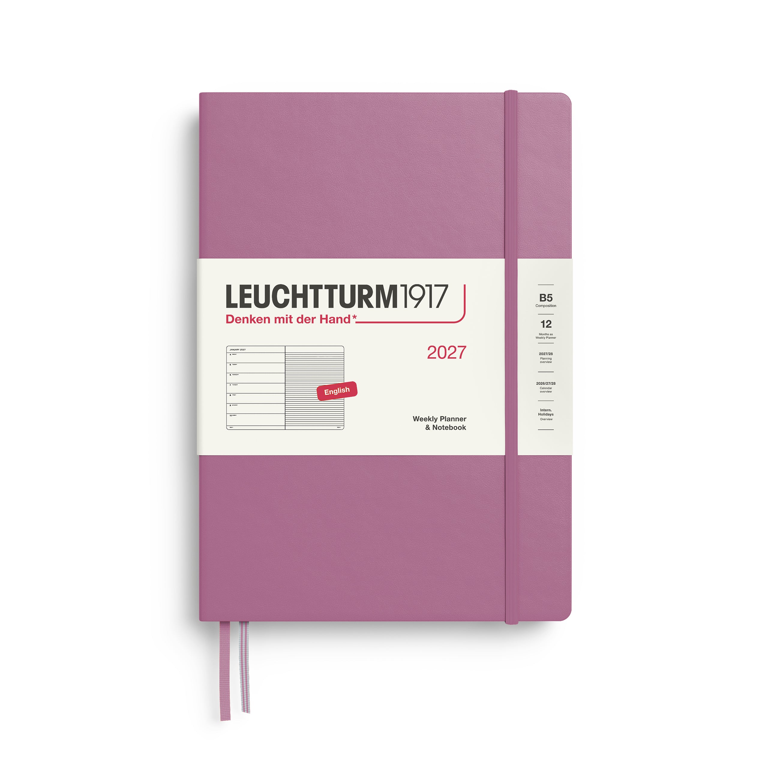 Leuchtturm1917 Weekly Planner & Notebook 2027 - B5 Composition Hardcover - Dusty Rose