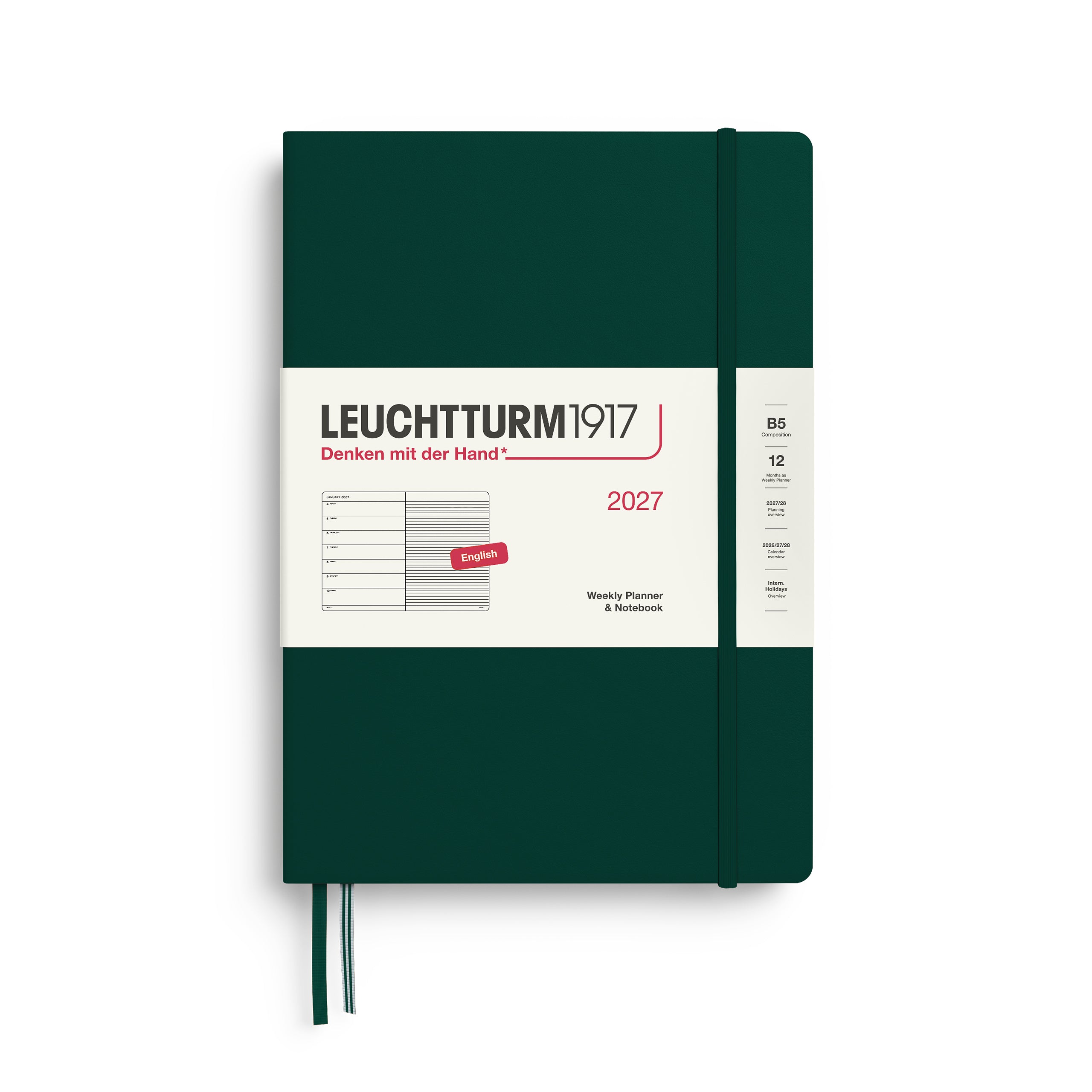 Leuchtturm1917 Weekly Planner & Notebook 2027 - B5 Composition Hardcover - Forest Green