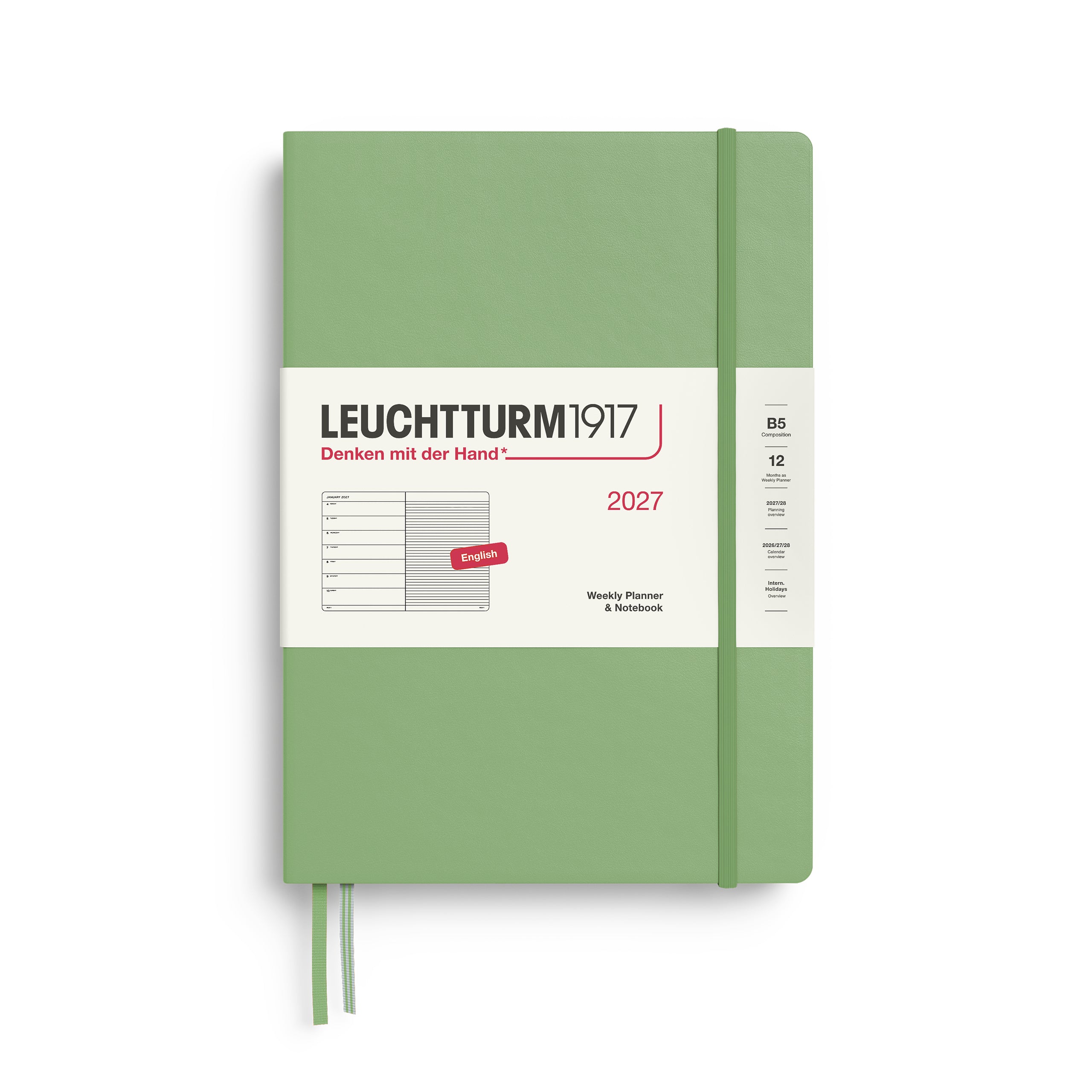 Leuchtturm1917 Weekly Planner & Notebook 2027 - B5 Composition Hardcover - Sage