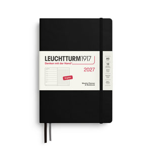 Leuchtturm1917 Weekly Planner & Notebook 2027 - A5 Medium Hardcover, Dotted - Black