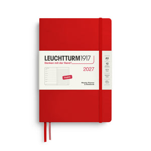 Leuchtturm1917 Weekly Planner & Notebook 2027 - A5 Medium Hardcover, Dotted - Cherry