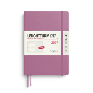 Leuchtturm1917 Weekly Planner & Notebook 2027 - A5 Medium Hardcover, Dotted - Dusty Rose