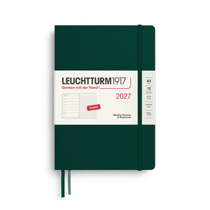Leuchtturm1917 Weekly Planner & Notebook 2027 - A5 Medium Hardcover, Dotted - Forest Green