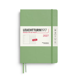 Leuchtturm1917 Weekly Planner & Notebook 2027 - A5 Medium Hardcover, Dotted - Sage