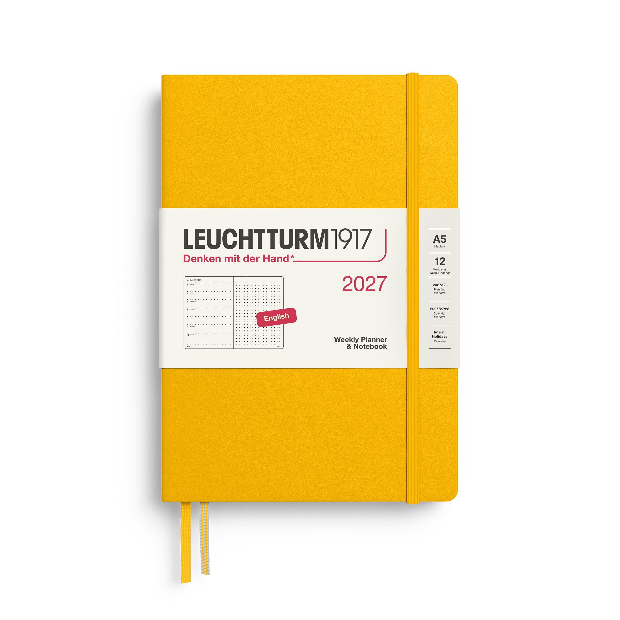 Leuchtturm1917 Weekly Planner & Notebook 2027 - A5 Medium Hardcover, Dotted - Sunflower