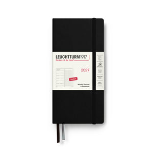 Leuchtturm1917 Weekly Planner & Notebook 2027 - Wallet (B6+ x A6) Hardcover, Dotted - Black